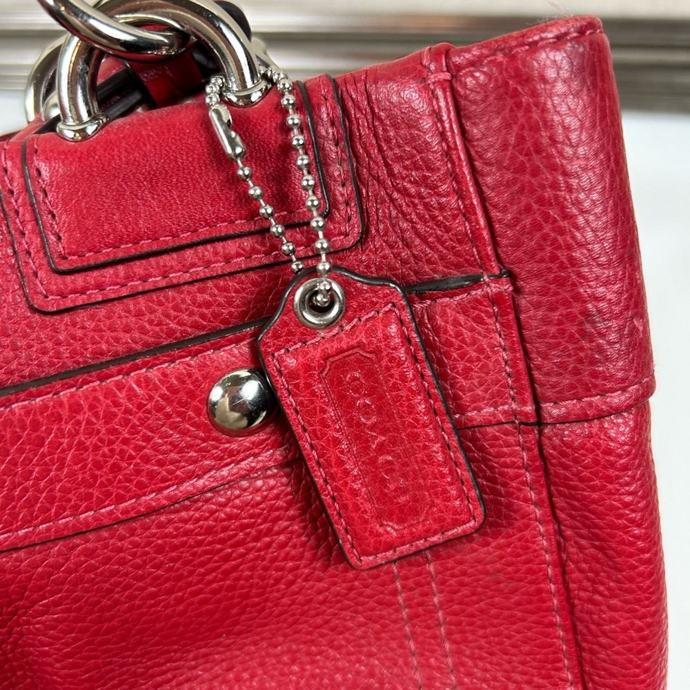 Coach Penelope Red Pebble Leather Shoulder Bag - Picture 9 of 14